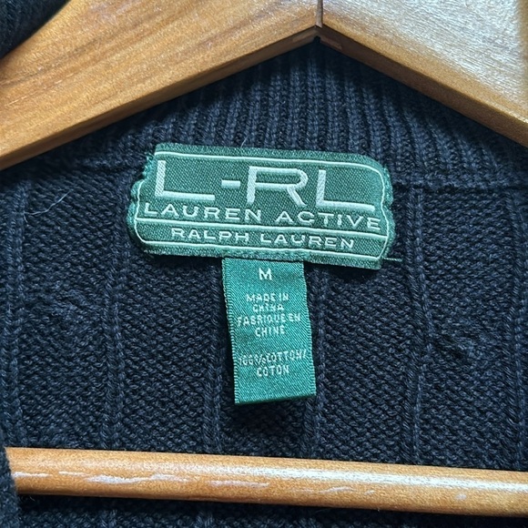 Ralph Lauren Active jacket Sweater Full Zip Black red Cable Knit turtleneck - Picture 5 of 6